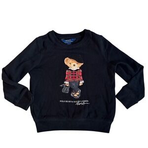 Polo Ralph Lauren Girls Black Polo Bear Plaid Jacket Beret Sweatshirt Size 6